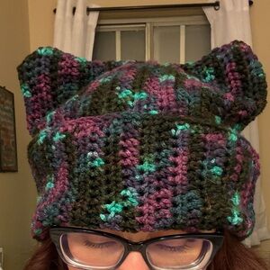 Multicolor Knit Cat Ear Beanie